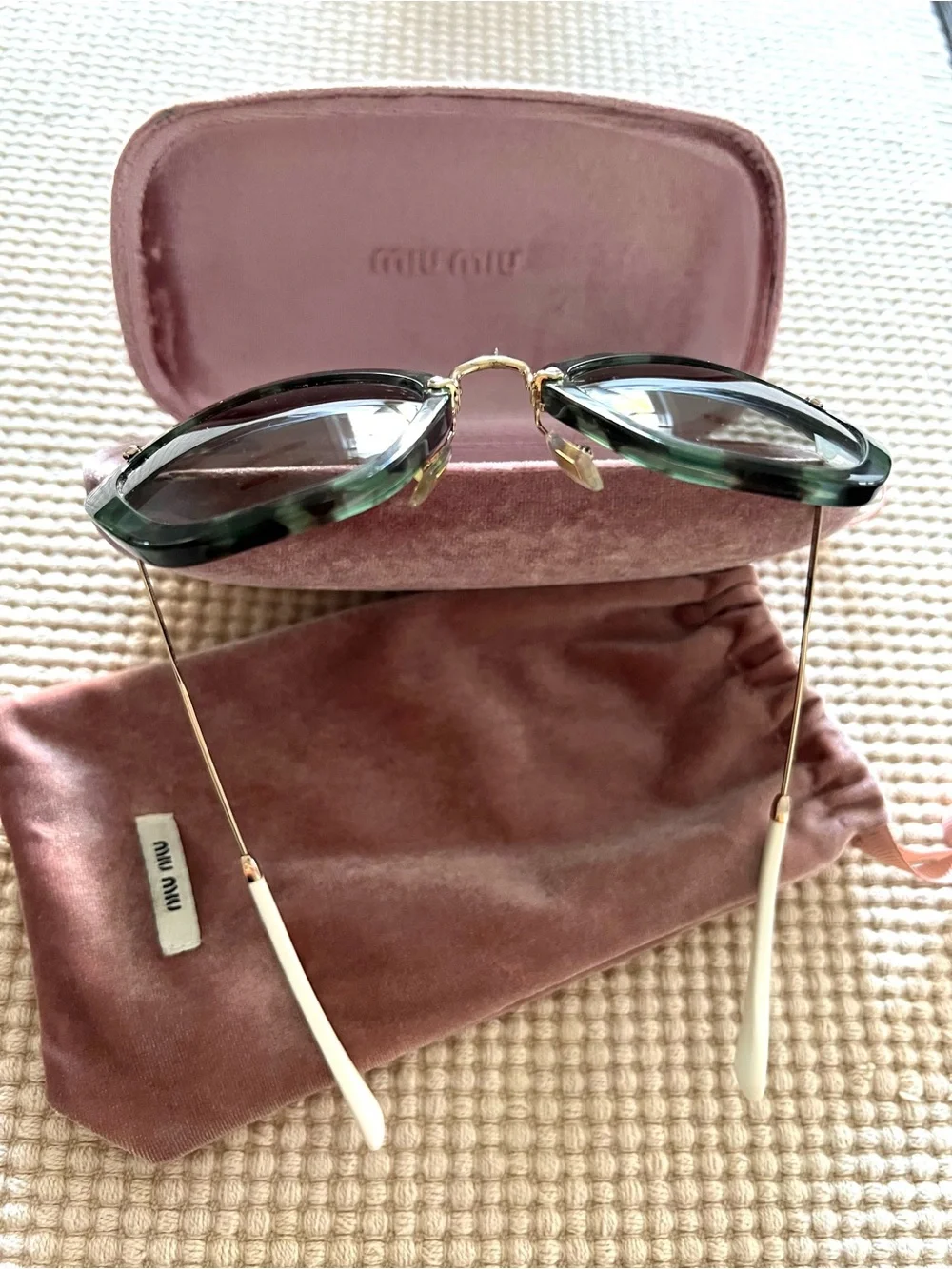 Miu Miu Green and Gold Round Cat-Eye Sunglasses